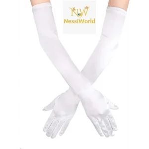 Beyaz Renk Dirseğe Kadar Uzun Kumaş Eldiven 40 cm