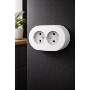 Beyaz Renk İkili Topraklı Priz – Modern Sıva Üstü Duvar Prizi, Lüks Dekoratif Elektrik Priz Çift Girişli