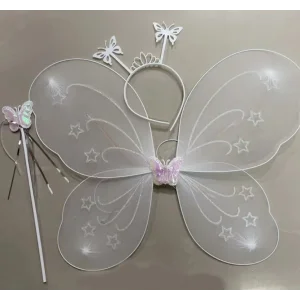 Beyaz Renk Kelebek Kanadı Tacı ve Sopası