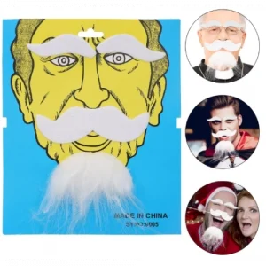 Beyaz Renk Kendinden Yapışkanlı Takma Sakal Bıyık ve Kaş Seti