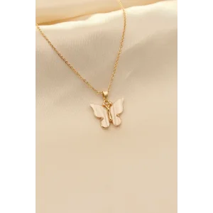 Beyaz Sedefli Kelebek Figürlü Kadın Kolye