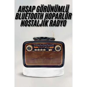 Bluetooth Hoparlör Ahşap Renk Vintage Işıklı Nostaljik Radyo Fm Ahşap Görünümlü