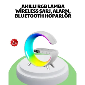Bluetooth Hoparlörlü RGB Atmosfer Lambası Kablosuz Şarj ve Saat Özellikli