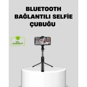 Bluetooth Selfie Çubuğu – 360° Dönebilen Başlık, Kablosuz Bağlantı