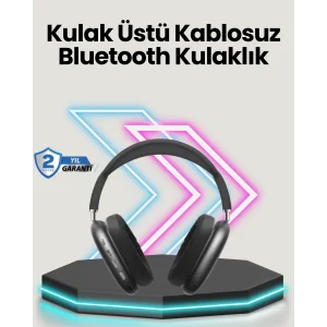 Bluetooth V5.0 Kablosuz Kulak Üstü Kulaklık | Katlanabilir, Mikro USB Girişli