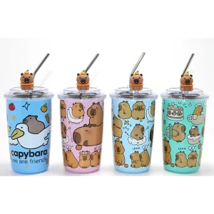 Capybara Figürlü Isı Muhafazalı Metal Pipetli Paslanmaz Çelik Kupa Alk4429