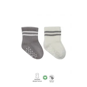 Çemberli Kaymaz Soket Çorap 2Li BS10125 Gri Ekru