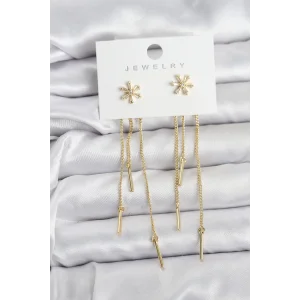 Çiçek Model Gold Pirinç Sallantılı Kadın Küpe