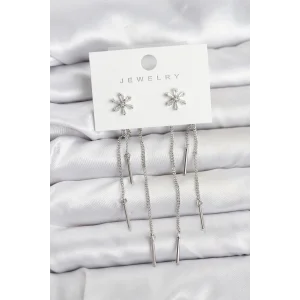 Çiçek Model Gümüş Pirinç Sallantılı Kadın Küpe