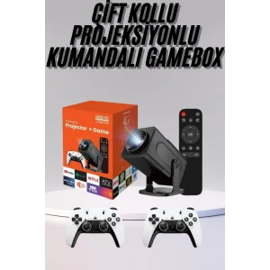 Çift Kollu Game Box Projeksiyon Cihazı Kumandalı Android Tv Dahili Hoparlör