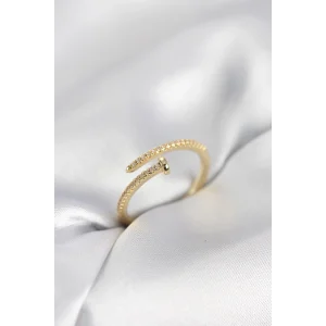 Çivi Model Zirkon Taşlı Gold Renk Kadın Yüzük