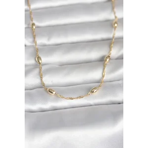 CM 14K Gold Renk Burgu Zincirli Damla Topçuk Model 45 cm Kadın Kolye