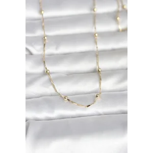 CM 14K Gold Renk Kesme Çubuk Zincir Topçuklu Model 60 cm Kadın Kolye