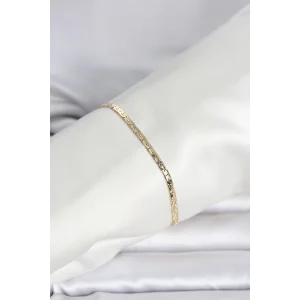 CM 14K Gold Renk Yassı Ezme Zincir Model Kadın Bileklik