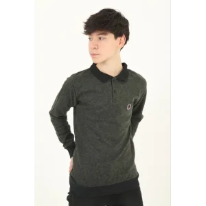 Çocuk Selanik Yaka Nakışlı Kazak - Haki