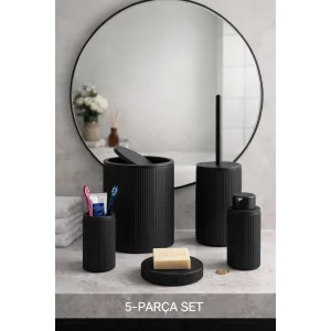Çöp Kovası, Tuvalet Fırçası, Sabunluk 5 Parça Banyo Seti