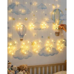 Dekoratif Ay Yıldız Perde Işığı Sıcak Beyaz Festival ve Ev Süsleme