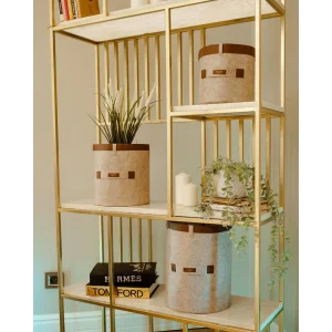 Deri Şeritli Yuvarlak Çok Amaçlı Düzenleyici Organizer Kutu Keçe Sepet (maxi) 03815