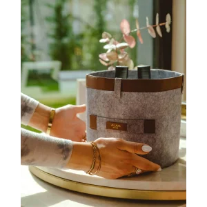 Deri Şeritli Yuvarlak Çok Amaçlı Düzenleyici Organizer Kutu Keçe Sepet (mini) 03822