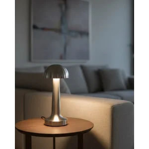 Dokunmatik Mantar Masa Lambası 3 Modlu Işık Şarjlı Kablosuz LED Krom Gövde