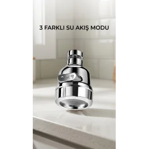 Döner Fonksiyonlu Krom Su Tasarruflu Musluk Başlığı Mutfak Evye Banyo Aparatı