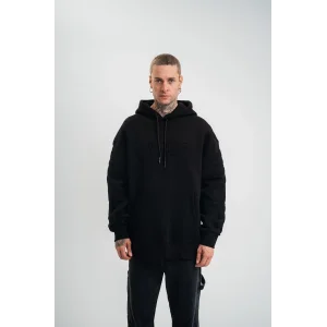 Double Oversize Kapşonlu Nakışlı SweatShirt - Siyah