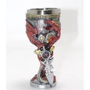 Ejderha Ve Kılıç Temalı 3D Kabartmalı Çelik Kadeh Bardak