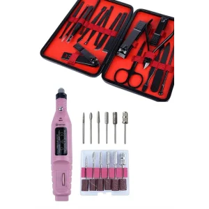 Elektrikli Manikür Pedikür Seti İkili Set 17 Parça Tırnak Bakımı Nasır Temizleme Tırnak Şekillendirme