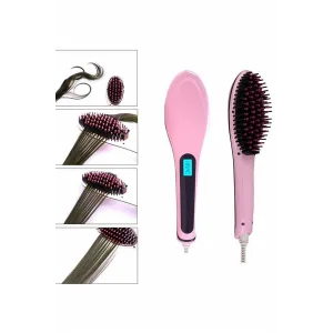 Elektrikli Saç Düzleştirici Tarak Saç Düzleştirici Fırça Sıkı Dişli Pembe