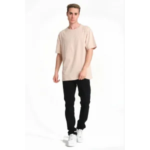 Erkek 24/1 Düz A Kalite Oversize T-shirt - Bej