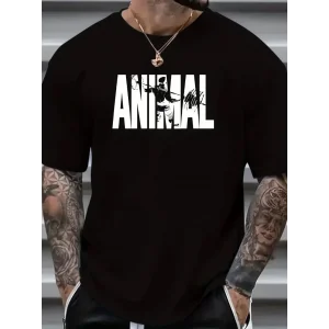 Erkek ANIMAL Baskılı Tişört Bisiklet YakaYazlık T-shirt - Siyah