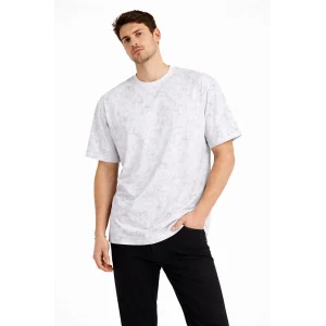 Erkek Asit Yıkama Bisiklet Yaka Kısa Kollu Oversize T-Shirt Tişört - Beyaz