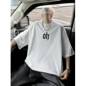 Erkek Kısa Kol Yazlık Tişört Bisiklet Yaka Baskılı Oversize T-Shirt - Beyaz