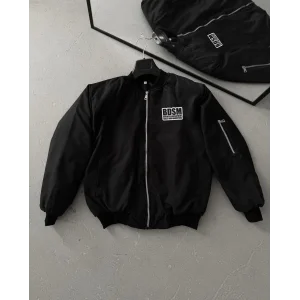 Erkek Baskılı Bomber Mont Fermuarlı Cepli Kapitone Astarlı  - Siyah