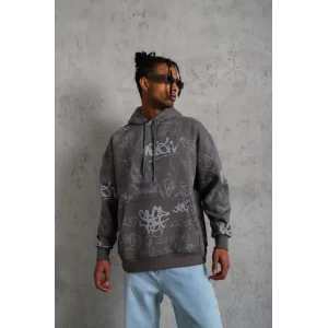 Erkek 3 İplik Pamuklu Kapüşonlu Kanguru Cepli Sweatshirt Hoodie -  Gri