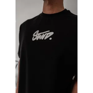 Erkek Kısa Kol Yazlık Tişört Bisiklet Yaka Baskılı Oversize T-Shirt - Siyah