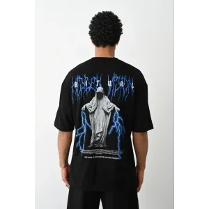 Erkek Baskılı Oversize  Kısa kol T-Shirt - Siyah