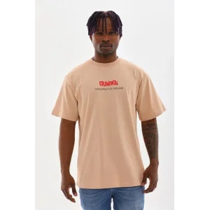 Erkek Baskılı T-Shirt Kısa Kol Bisiklet Yaka Rahat Kalıp Tişört  - Bej