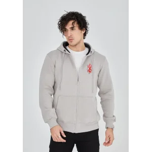 Erkek 3 İplik Pamuklu Kapüşonlu Tam Fermuarlı Cepli Hoodie Sweatshirt - Boyalı Gri