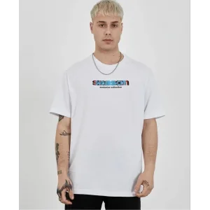 Erkek Kısa Kol Yazlık Tişört Bisiklet Yaka Baskılı Oversize T-Shirt - Beyaz