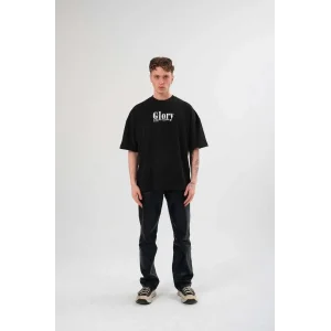 Erkek Kısa Kol Yazlık Tişört Bisiklet Yaka Baskılı Oversize T-Shirt -  Siyah