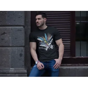 ERKEK Bisiklet Yaka Baskılı Kısa kol T-Shirt - Siyah