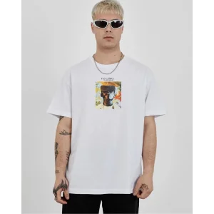 Erkek Kısa Kol Yazlık Tişört Bisiklet Yaka Baskılı Oversize T-Shirt - Beyaz
