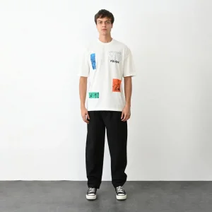 Erkek Kısa Kol Yazlık Tişört Bisiklet Yaka Baskılı Oversize T-Shirt - Beyaz