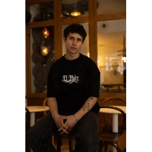 Erkek Tişört Bisiklet Yaka Baskılı Oversize Kısa kol T-Shirt - Siyah