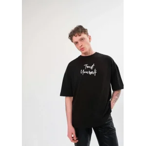 Erkek Kısa Kol Yazlık Tişört Bisiklet Yaka Baskılı Oversize T-Shirt -  Siyah