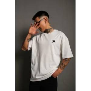 Erkek Kısa Kol Yazlık Tişört Bisiklet Yaka Baskılı Oversize T-Shirt - Beyaz