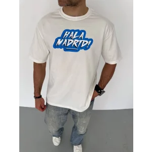 Erkek Kısa Kol Yazlık Tişört Bisiklet Yaka Baskılı Oversize T-Shirt - Beyaz