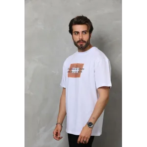 Erkek Baskılı T-Shirt Kısa Kol Bisiklet Yaka Regular Fit Rahat Kalıp Tişört -  Beyaz