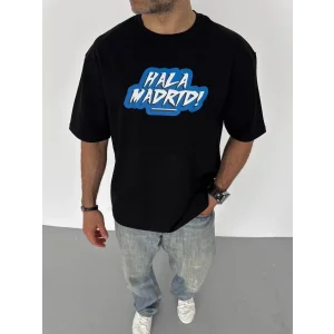 ERKEK Tişört Bisiklet Yaka Baskılı Oversize T-Shirt - Siyah